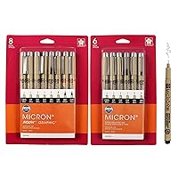 SAKURA Pigma Micron Fineliner Pens 2 Pack - Pens for Writing, Drawing, or Journaling - Assorted Point Sizes - 14 Black Ink Micron Pens