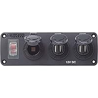 4365 Water-Resistant Accessory Panel - 15A Circuit Breaker, 12V Socket, 2X 2.1A Dual USB Chargers,Black