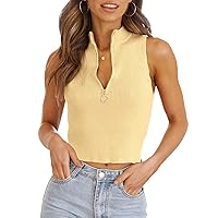 Imily Bela Womens Summer Zipper Knit Crop Tops Going Out Sweater Tank Fashion Sexy Y2k Sleeveless Shirts