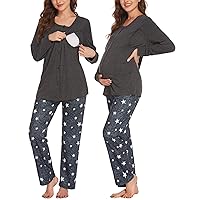 Ekouaer Maternity Nursing Pajama Set Long Sleeves Breastfeeding Sleepwear Soft Hospital Pregnancy pjs Sets