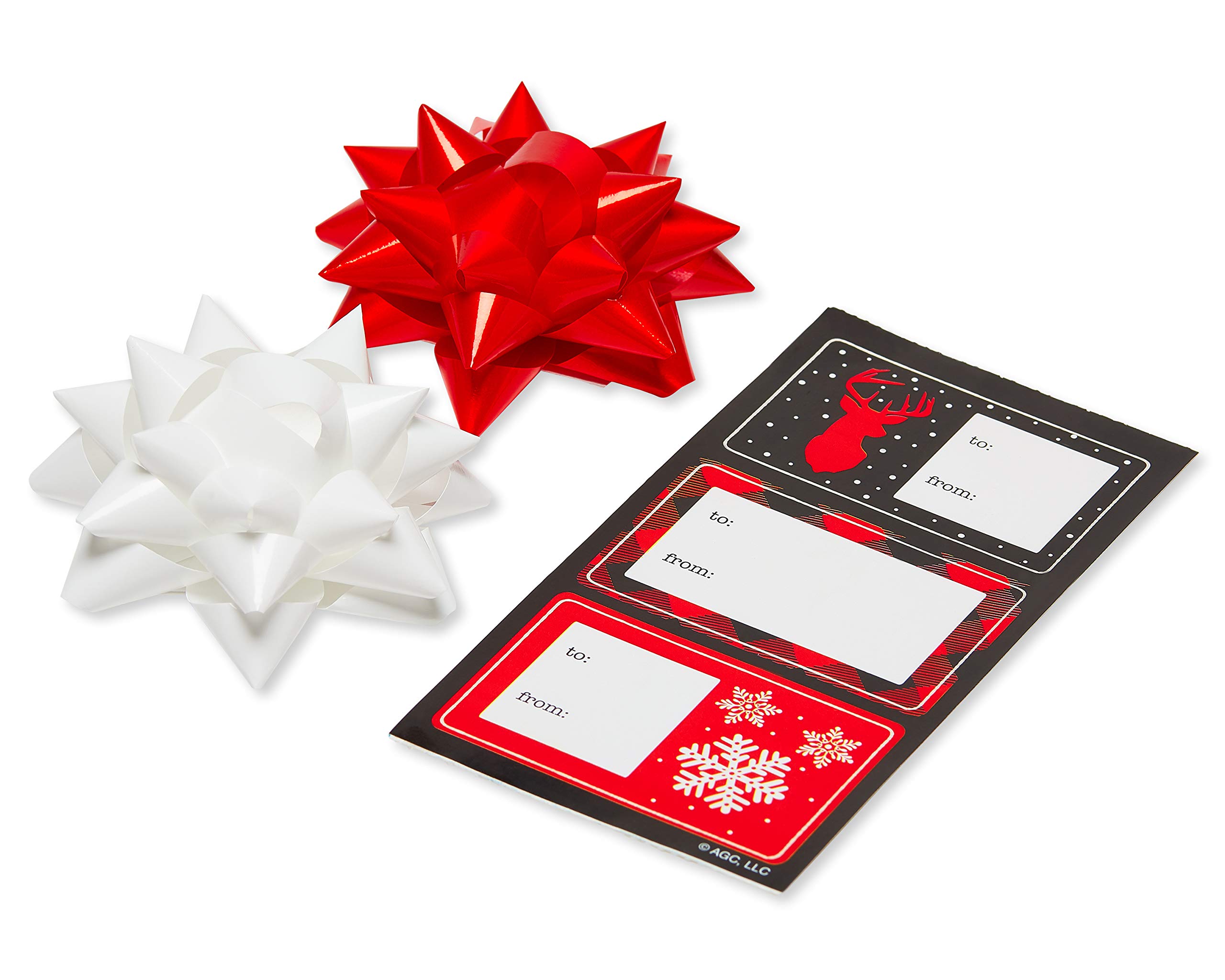 American Greetings Christmas Wrapping Paper Set with Cut Lines, Red, Black and White, Plaid, Reindeer and Snowflakes (4 Rolls, 7 Bows, 30 Gift Tags, 120 sq. ft.)