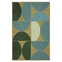 Collection Square - Area Rug 7x7 Green & Blue Pattern Braided Jute Rug Geometric Kilim Rug Indoor Outdoor Use Carpet Flatweave Rugs for Bedroom Bedside Mat Dining Table Mat & Hall