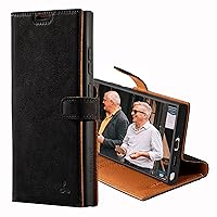 Snakehive Leather Wallet for Samsung Galaxy S24 Ultra 5G - Real Leather Wallet Phone Case - Genuine Leather with Viewing Stand and 3 Card Holder - Flip Folio Cover with Card Slot (Black)