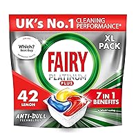 Fairy Platinum Plus All-In-1 Dishwasher Tablets Bulk, 42 Tablets, Lemon, With Anti-Dull Technology & Rinse Aid Action