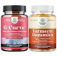 Bundle of G-Curve Butt and Breast Enhancement Pills - Herbal Enhancer May Support Body Sculpting Curves and Turmeric Gummies for Adults Peach Flavor - Extra Strength Joint Support Gummies