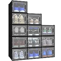 YITAHOME X-Large Shoe Storage Boxes, 12 Pack Shoe Organizer Box Fit up to US Size 15, Plastic Stackable Sneaker Containers for Bedroom, Entryway, Closet (Black, X-Large)