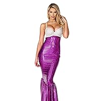 Women's Mermaid Costume Rhinestone Bra and Metallic Skirt