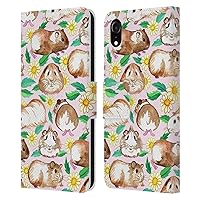 Head Case Designs Officially Licensed Micklyn Le Feuvre Guinea Pigs and Daisies in Watercolour On Pink Patterns 2 Leather Book Wallet Case Cover Compatible with Apple iPhone XR