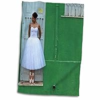 3dRose Ballerina in The District Pelourinho Standing on a Green Wall - Towels (twl-216059-1)