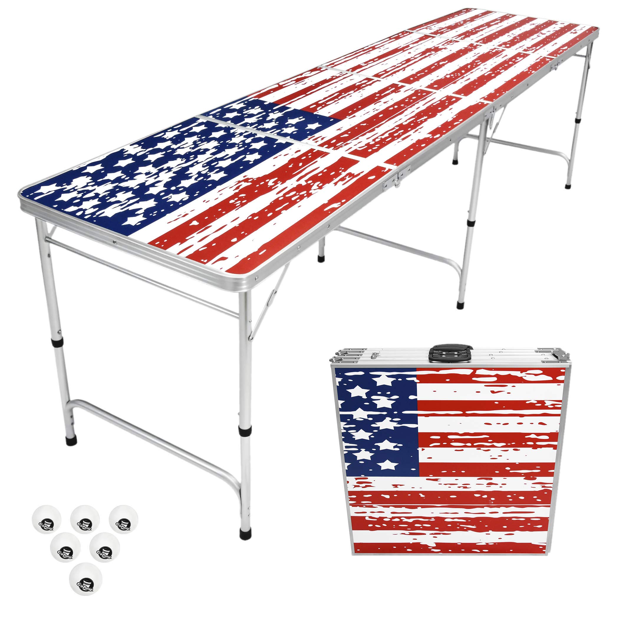 GoPong 8 Foot Portable Beer Pong / Tailgate Tables (Black, Football, American Flag, or Custom Dry Erase)
