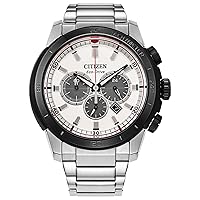 Citizen Men's Eco-Drive Brycen Chronograph Silver Stainless Steel Watch,White Dial (Model: CA4188-81A)