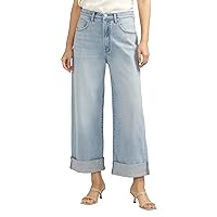 Silver Jeans Co. Women's Baggy Mid Rise Wide Leg Cropped Jeans