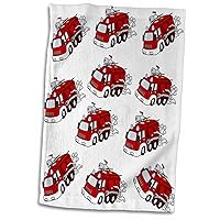 3D Rose Print of Red Fire Truck Repeat Pattern Hand Towel, 15