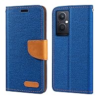 for Oppo F21 Pro 5G Case, Oxford Leather Wallet Case with Soft TPU Back Cover Magnet Flip Case for Oppo Reno 8 Lite 5G (6.43”) Blue