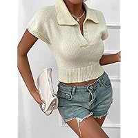 Women's Shirts Women's Tops Shirts for Women Solid Dolman Sleeve Crop Knit Top (Color : Apricot, Size : Large)