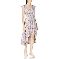 Women's One Size Printed Floral Hi Low Short Sleeve Dress