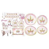 Ultimate Unicorn Birthday Decorations for Girls with Backdrop and Hanging Swirls, Plates and Napkins Party Supplies Serves 16, total 163PCS