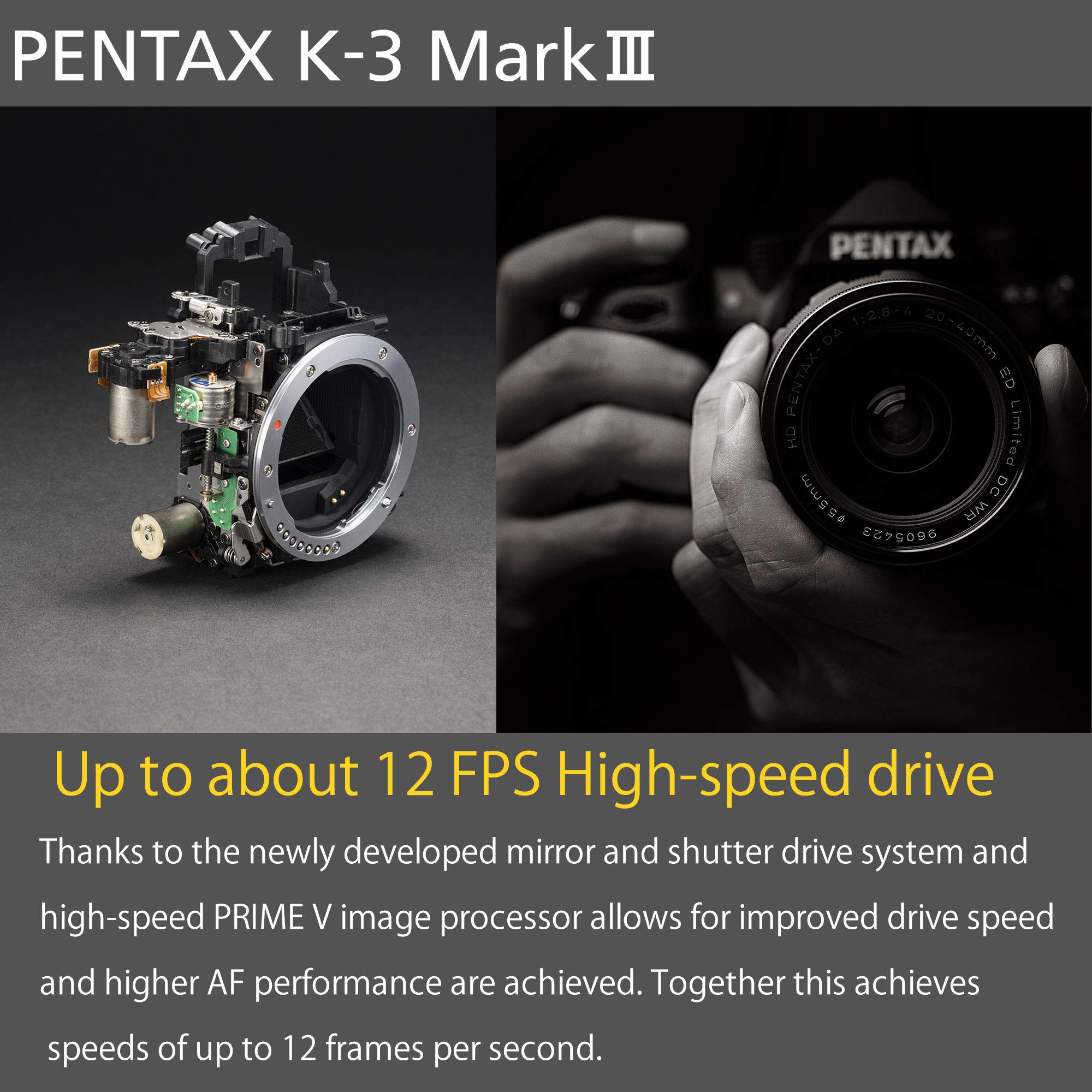 Pentax K-3 Mark III Flagship APS-C Black Camera Body - 12fps, Touch Screen LCD, Weather Resistant Magnesium Alloy Body with in-Body 5-Axis Shake Reduction. 1.05x Optical viewfinder with 100% FOV