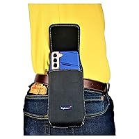 Nylon Cell Phone Holster Pouch for Samsung Galaxy Z Fold5/ 4/3 / 2 / S21+ Plus Rugged W/Fixed Belt Loop Clip Holder, Magnetic Closure, Fits with Slim-Fit Case On Mobile Phone (Black-Vertical)