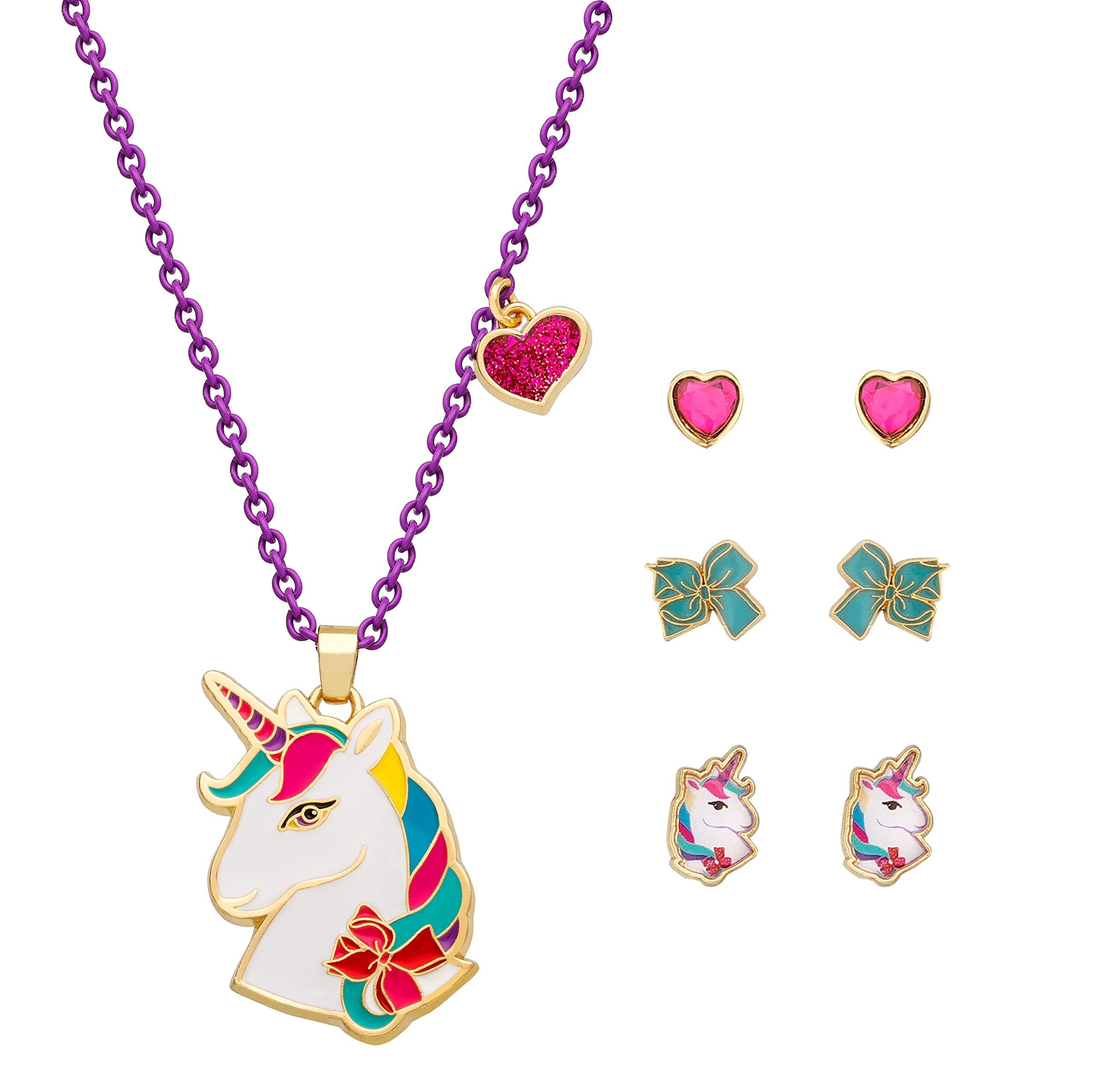 JoJo Siwa Jewelry Unicorn Pendants, Unicorn Pendant and Earrings Set, JoJo Bow Bow Heart Pendant and Bracelet Set, Best Friends Gift Set