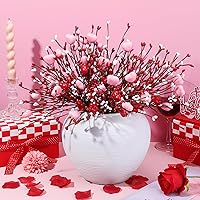 30 Pcs Valentine's Day Artificial Heart Shaped Berry Branches Artificial Valentine's Day Decor Sticks for Flower Arrangements with Heart Shaped Berry Stem Faux Fake Twig for Party Decor