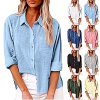 Long Sleeve Button Down Shirts for Women Plus Size Cotton Linen Business Tops 2024 Fashion Dressy Casual Blouses