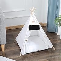 Pet Teepee, Portable Pet Tents for Small Dogs or Cats, Puppy Sweet Bed Washable Dog or Cat Houses with Cushion(White,24