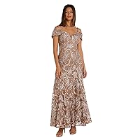 Long Embroidered Soutache Notch Front Godet Gown