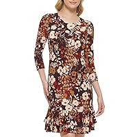 Tommy Hilfiger Women's Shift Jersey Long Sleeve Round Neck Dress, Aubergine Multi, 8