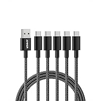 USB C Cable, [5-Pack, 6ft] Premium Nylon USB A to USB C Charger Cable for iPhone 15/15Plus/15 Pro/15 ProMax Samsung Galaxy S10 S10+, LG V30 (USB 2.0, Black)
