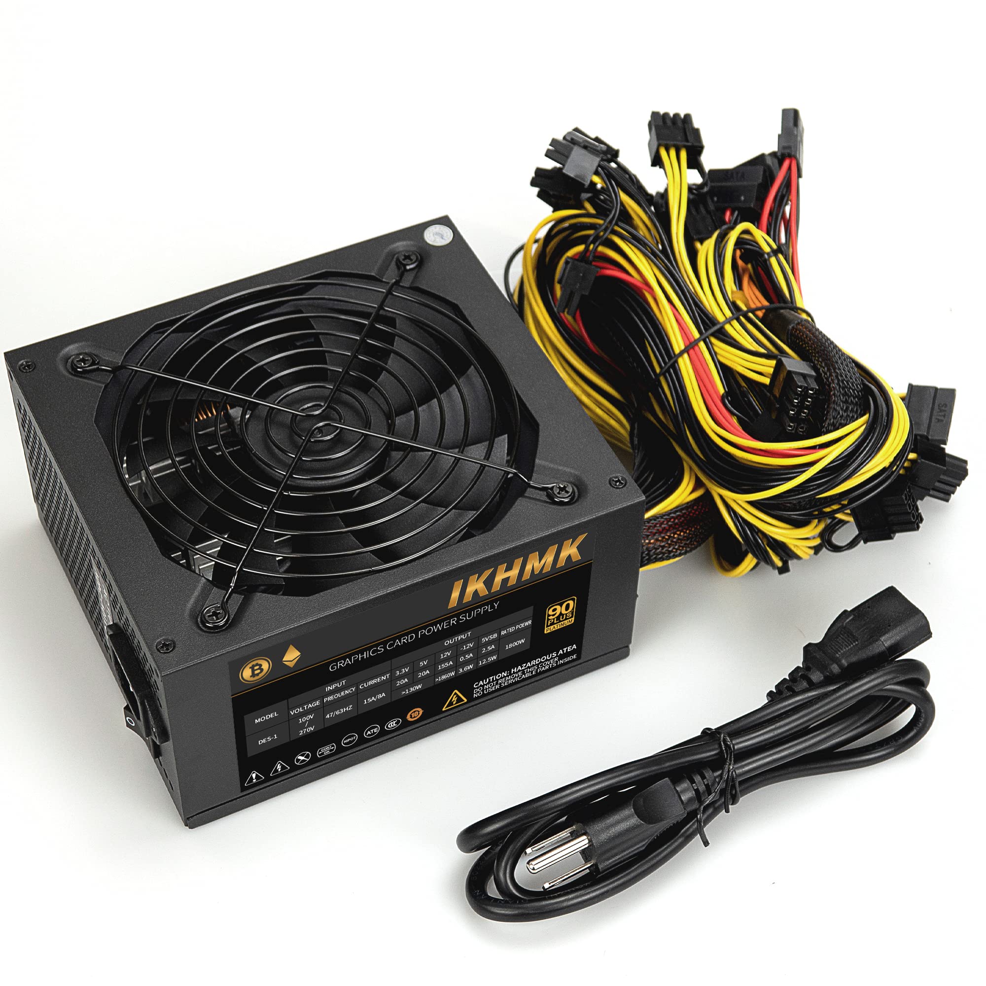 1800W Mining Power Supply 100V-270V PC Power PSU Supports 8 GPU Rig for ETH Bitcoin Ethereum Miner with Power Cord
