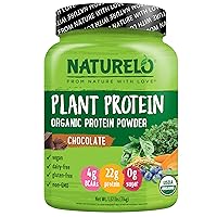 NATURELO Plant Protein Powder, Chocolate, 22g Protein - Non-GMO, Vegan, No Gluten, Dairy, or Soy - No Artificial Flavors, Synthetic Coloring, Preservatives, or Additives - 20 Servings