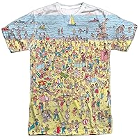 Where's Waldo Beach Scene Unisex Adult Front Only Sublimated T Shirt for Men and Women