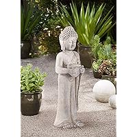 John Timberland Standing Buddha Statue Sculpture Zen Asian Japanese Garden Decor Indoor Outdoor Front Porch Patio Yard Outside Home Balcony House Exterior Lawn Gray Faux Stone Resin 32