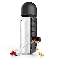 Asobu Combine Daily Pill Box Organizer with Water Bottle, 20 oz, Black (Black)