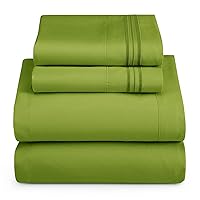 Hearth & Harbor Queen Size Sheets - 4 Piece Bed Sheet Set, Hotel Luxury Double Brushed Bed Sheets - Extra Soft Bedding Sheets & Pillowcases, Queen, Calla Green