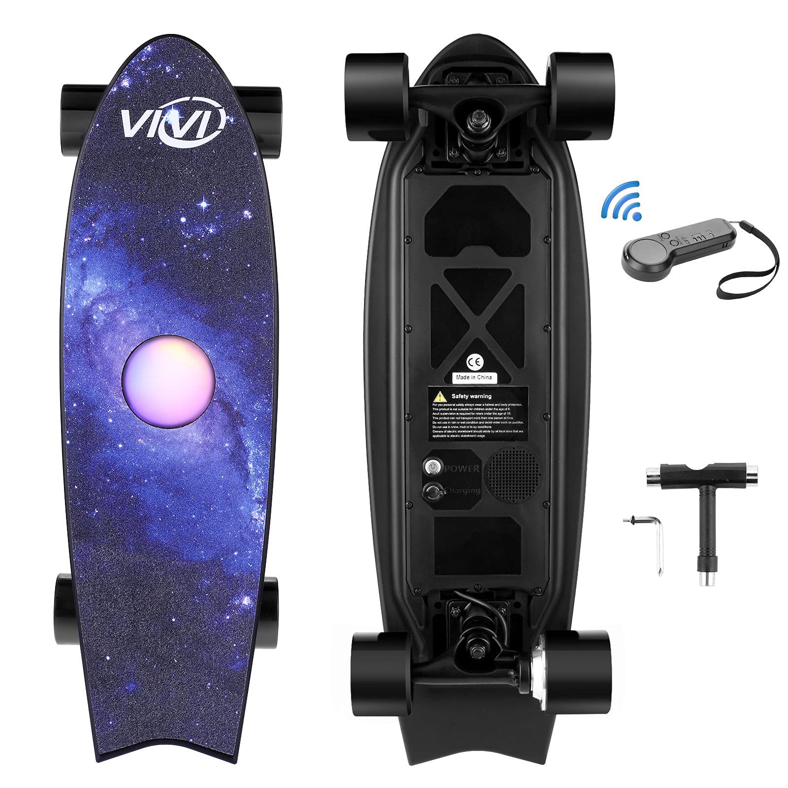 Vivi H2E Electric Skateboard for Kids, Teens, Adults, Electric Longboard with Remote, Built-in Colorful Light, Gift Package, 350W Brushless Motor, ...