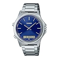 Casio MTP-VC01D-2E Men's Stainless Steel Blue Dial Analog Digital Dual Time Zone Watch