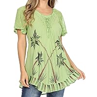 Sakkas Albina Island Relaxed Fit Embroidery Cap Sleeves Blouse/Top