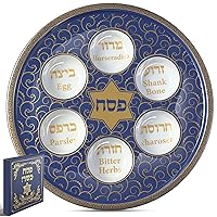 Tessco Ceramic Elegant Seder Plate Passover Plate Round Renaissance Design Ceramic Plate Passover Decorations with Gift Box for Kids Adults(Classic Style)