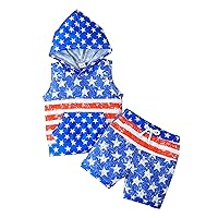 Fourth of July Outfits for Boys Kids Clothes Sets Sleeveless Hooded Tops Flag Prints Shorts Two Pieces Summer