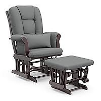 Storkcraft Tuscany Custom Glider and Ottoman with Free Lumbar Pillow (Espresso/Grey) - Cleanable Upholstered Comfort Rocking Nursery Chair with Ottoman
