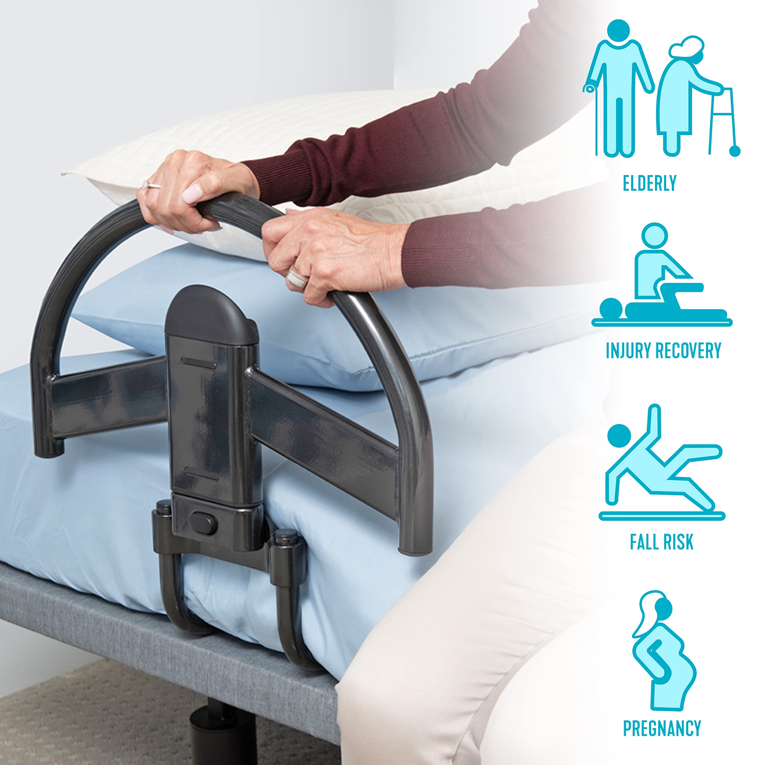 Able Life Click-N-Go Bed Safety Handle, Removable Sit and Stand Assist Rail for Adults, Seniors, and Elderly, Low Profile Bedside Rail with Safety Straps for Fall Prevention, Balance, and Stability