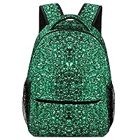 Beautiful Emerald Green Glitter Sparkles Travel Laptop Backpack Casual Hiking Backpack with Mesh Side Pockets for Business Work