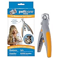 PetiCare LED Light Pet Nail Clipper- Great for Trimming Cats & Dogs Nails & Claws, 5X Magnification That Doubles as a Nail Trapper, Quick-Clip, Steel Blades