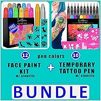 Jim&Gloria Washable Face Paint Kit with Gold And Silver 12 Large Colors + Face & Body Paint Or Tattoo, 10 Colors Flexible Brush Tip Markers