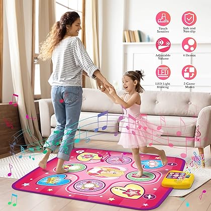 beefunni Dance Mat, Girls Toy Gift for Ages 3 4 5 6 7+, LED Dance Pad with 5 Fun Game Modes, Adjustable Volume, 3 Challenge Levels, Built-in Music, Birthday Gifts for 3 4 5 6 7+ Year Old Girls