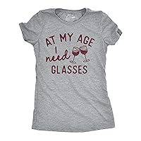 Womens Funny T Shirts at My Age I Need Glasses Sarcastic Wine Drinking Tee