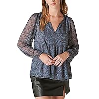 Lucky Brand Women's Open Neck Printed Peasant Top