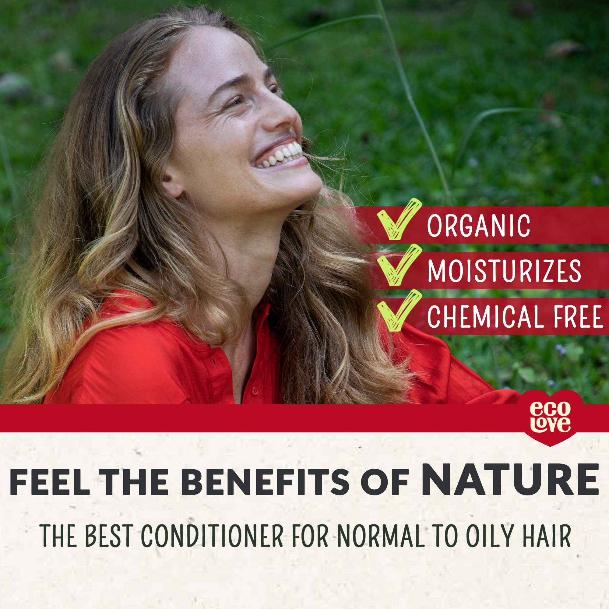 ecoLove – Natural Conditioner for Normal and Oily Hair - No SLS or Parabens - With Organic Tomato and Beet Extract - Vegan and Cruelty-Free, 17.6 oz